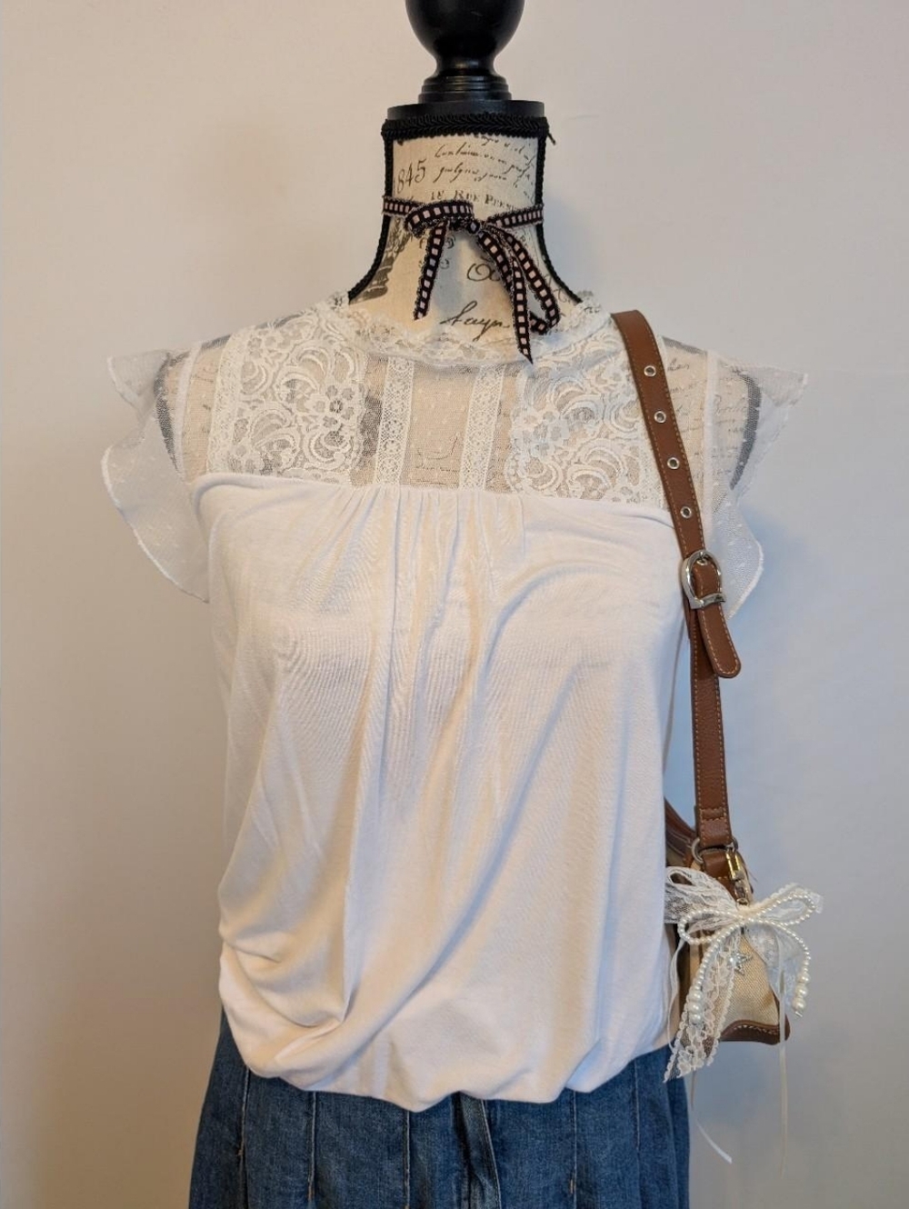 Boho Chic White Lace Flutter Sleeve Boho Blouse S